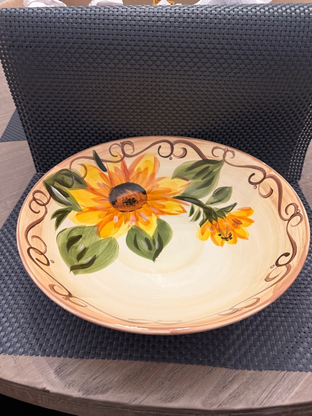 Hand-Painted Sunflower Ceramic Serving Bowl